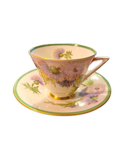 Royal Doulton England Tea Cup Saucer thistle floral flowers Fine china Vintage