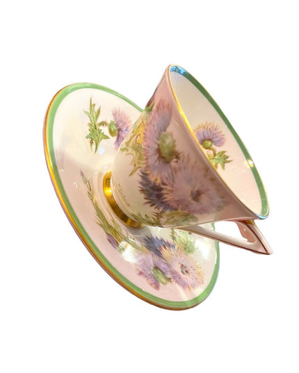 Royal Doulton England Tea Cup Saucer thistle floral flowers Fine china Vintage
