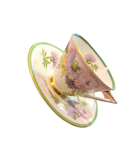 Royal Doulton England Tea Cup Saucer thistle floral flowers Fine china Vintage