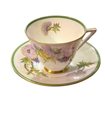 Royal Doulton England Tea Cup Saucer thistle floral flowers Fine china Vintage