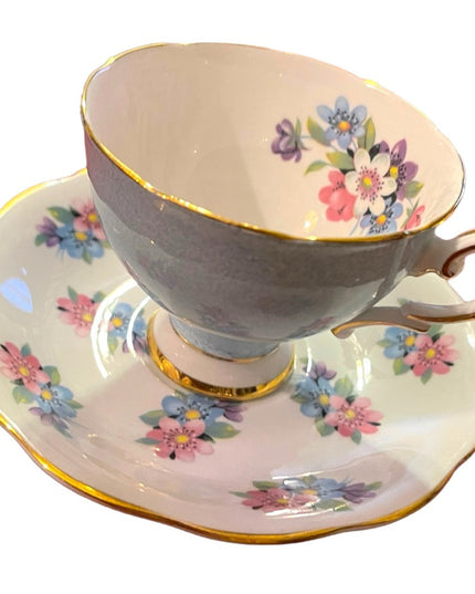 Vintage Royal Standard tea cup and saucer pastel blue floral floral England