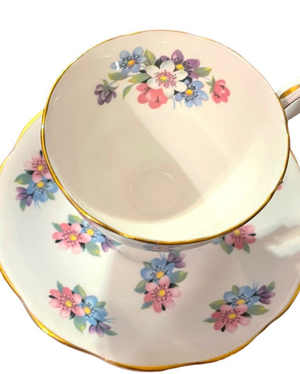 Vintage Royal Standard tea cup and saucer pastel blue floral floral England