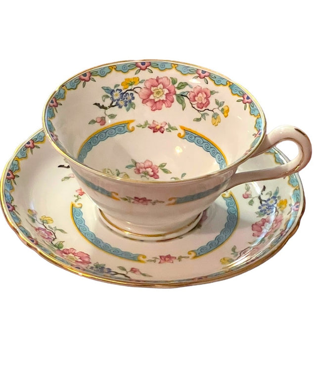 Copelands Grosvenor Asian Inspired Flowers in Urn - 'Wu Ting' Tea cup and Saucer