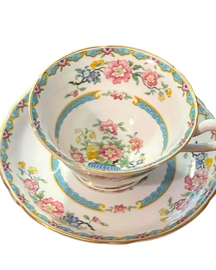 Copelands Grosvenor Asian Inspired Flowers in Urn - 'Wu Ting' Tea cup and Saucer