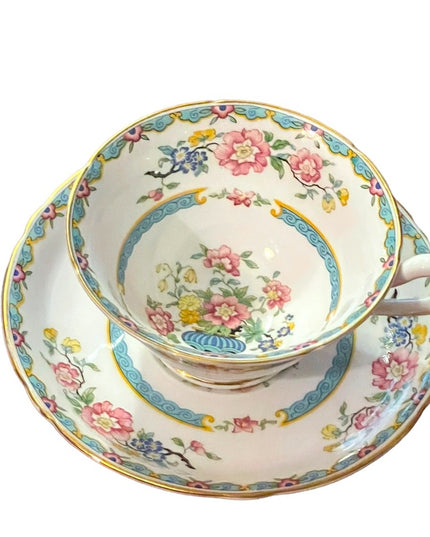 Copelands Grosvenor Asian Inspired Flowers in Urn - 'Wu Ting' Tea cup and Saucer