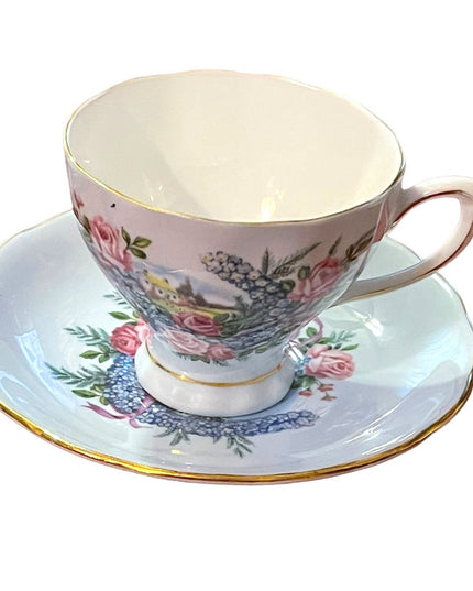 Vintage blue Pastel Colclough England Floral flowers tea cup & saucer