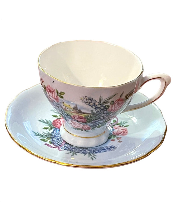 Vintage blue Pastel Colclough England Floral flowers tea cup & saucer