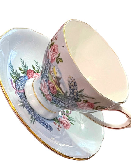 Vintage blue Pastel Colclough England Floral flowers tea cup & saucer