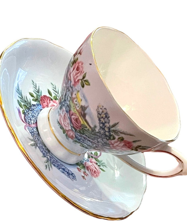 Vintage blue Pastel Colclough England Floral flowers tea cup & saucer