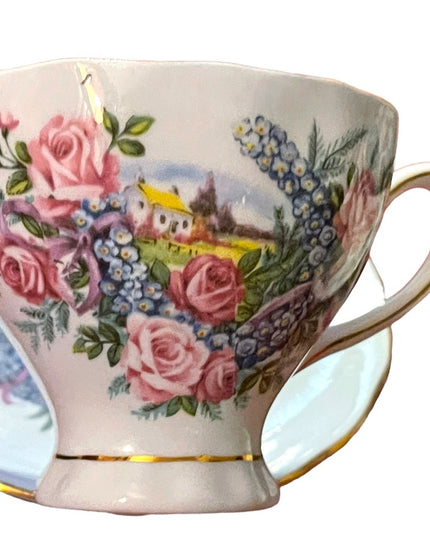 Vintage blue Pastel Colclough England Floral flowers tea cup & saucer