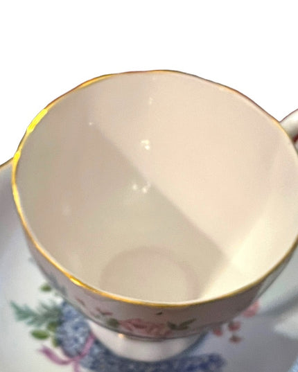 Vintage blue Pastel Colclough England Floral flowers tea cup & saucer