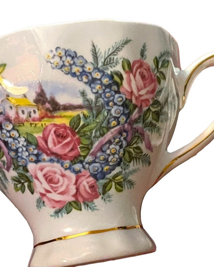 Vintage blue Pastel Colclough England Floral flowers tea cup & saucer