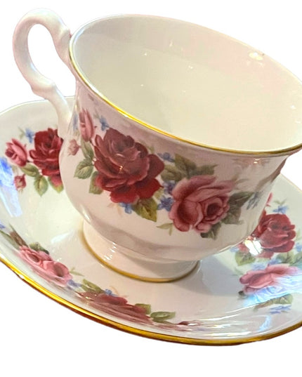 Vintage Queen Anne Cabbage rose floral flowers tea cup & saucer England