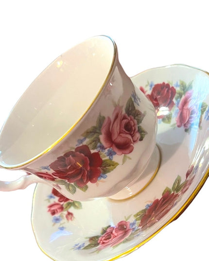 Vintage Queen Anne Cabbage rose floral flowers tea cup & saucer England