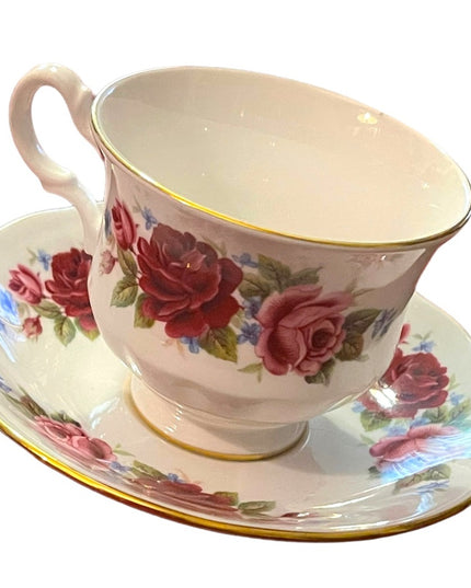 Vintage Queen Anne Cabbage rose floral flowers tea cup & saucer England
