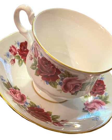 Vintage Queen Anne Cabbage rose floral flowers tea cup & saucer England