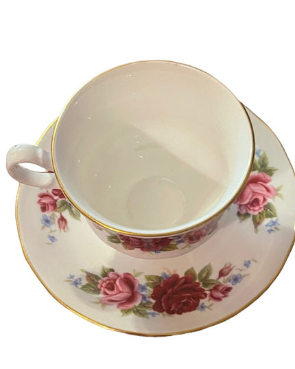 Vintage Queen Anne Cabbage rose floral flowers tea cup & saucer England