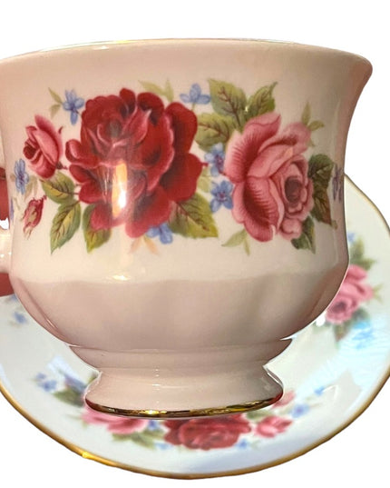 Vintage Queen Anne Cabbage rose floral flowers tea cup & saucer England