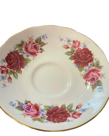 Vintage Queen Anne Cabbage rose floral flowers tea cup & saucer England