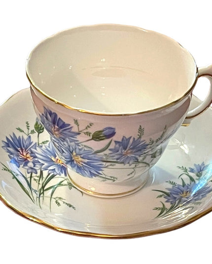 Vintage Royal Vale Pastel blue floral flowers Tea cup & saucer china England