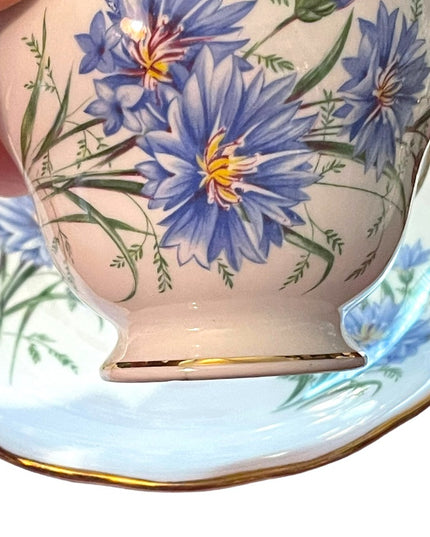 Vintage Royal Vale Pastel blue floral flowers Tea cup & saucer china England