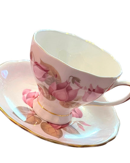 Vintage Colclough pastel pink flower flowers tea cup & saucer set