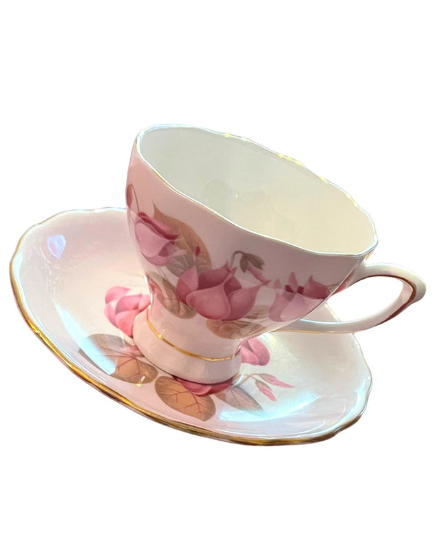 Vintage Colclough pastel pink flower flowers tea cup & saucer set