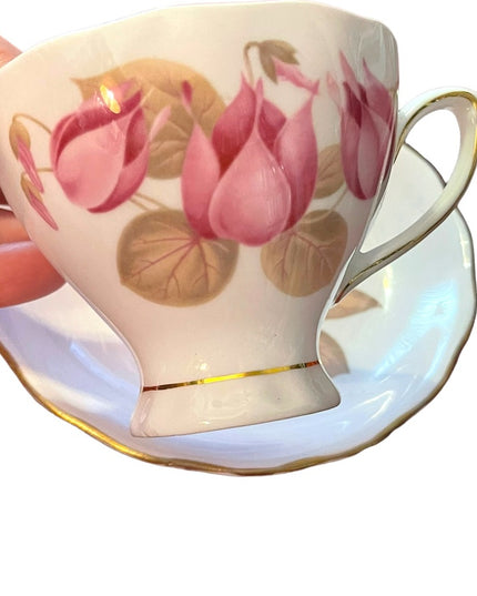 Vintage Colclough pastel pink flower flowers tea cup & saucer set
