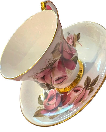 Vintage Royal Windsor Tea cup and saucer pink roses flower floral set bone china