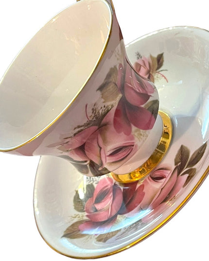Vintage Royal Windsor Tea cup and saucer pink roses flower floral set bone china
