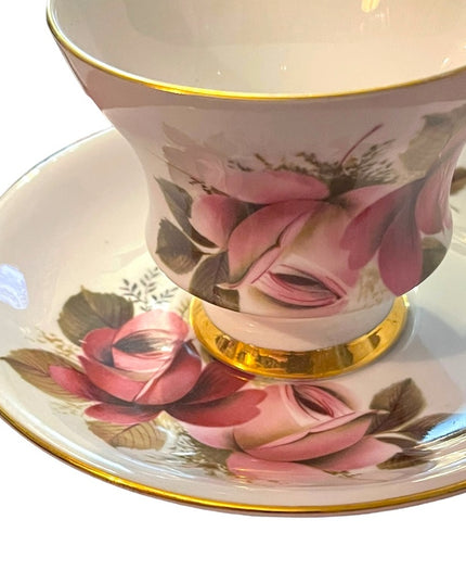 Vintage Royal Windsor Tea cup and saucer pink roses flower floral set bone china