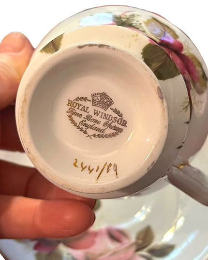 Vintage Royal Windsor Tea cup and saucer pink roses flower floral set bone china