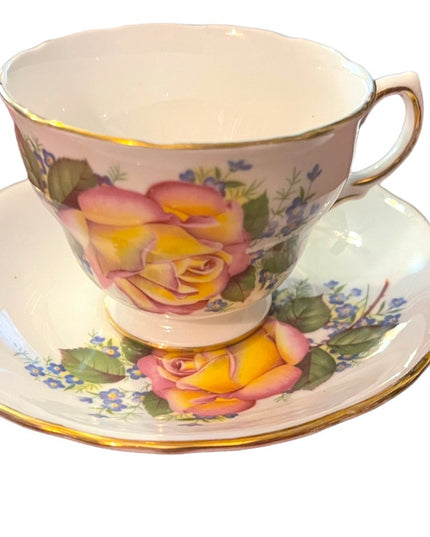 Vintage Royal Vale tea cup & saucer set Cabbage Roses flowers floral set England
