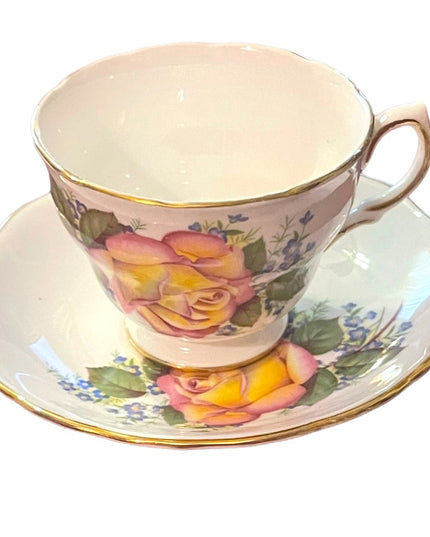Vintage Royal Vale tea cup & saucer set Cabbage Roses flowers floral set England