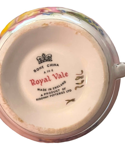 Vintage Royal Vale tea cup & saucer set Cabbage Roses flowers floral set England