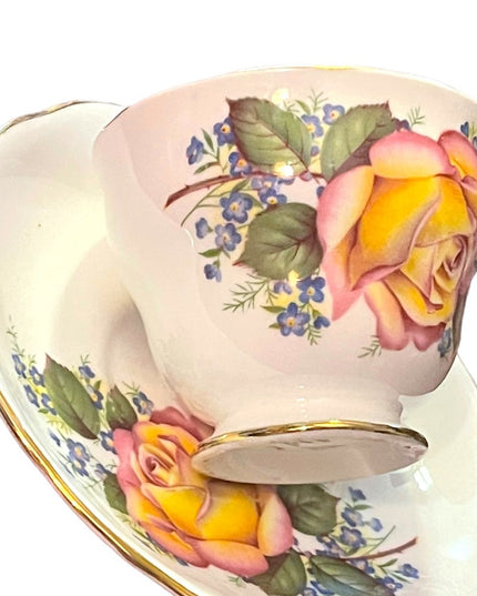 Vintage Royal Vale tea cup & saucer set Cabbage Roses flowers floral set England