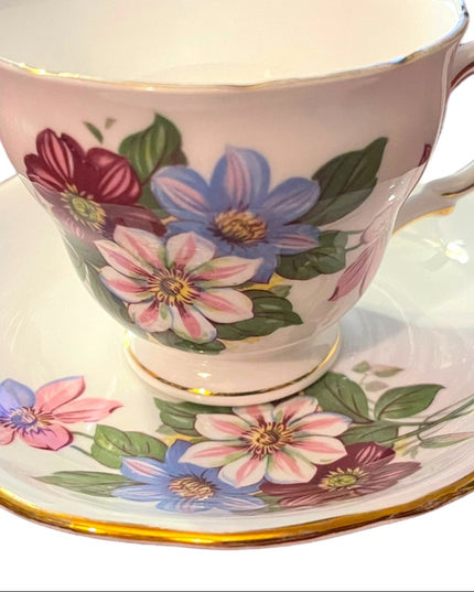 Vintage Royal Vale bone china tea cup & saucer Flowers floral set England