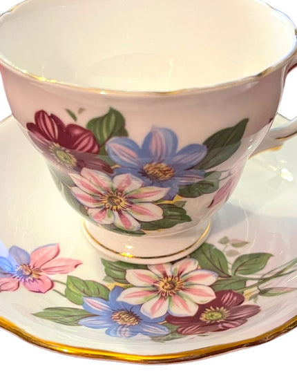 Vintage Royal Vale bone china tea cup & saucer Flowers floral set England
