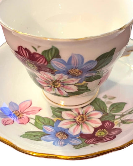 Vintage Royal Vale bone china tea cup & saucer Flowers floral set England