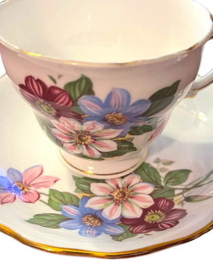 Vintage Royal Vale bone china tea cup & saucer Flowers floral set England