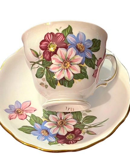 Vintage Royal Vale bone china tea cup & saucer Flowers floral set England