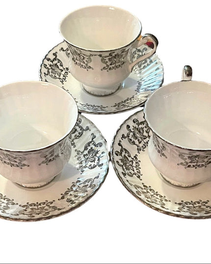 Vintage Paragon Silver Royal Maple Leaf tea cups & saucers 3 sets bone china