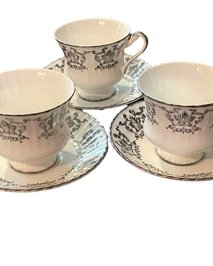 Vintage Paragon Silver Royal Maple Leaf tea cups & saucers 3 sets bone china