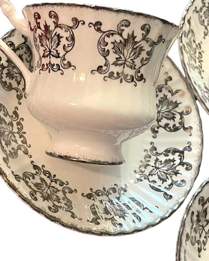 Vintage Paragon Silver Royal Maple Leaf tea cups & saucers 3 sets bone china