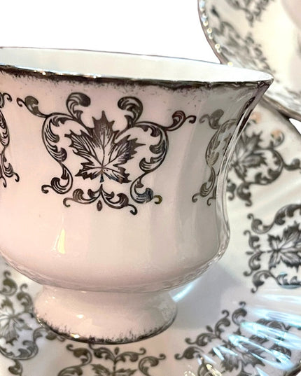 Vintage Paragon Silver Royal Maple Leaf tea cups & saucers 3 sets bone china