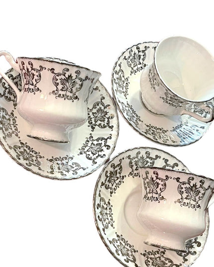 Vintage Paragon Silver Royal Maple Leaf tea cups & saucers 3 sets bone china