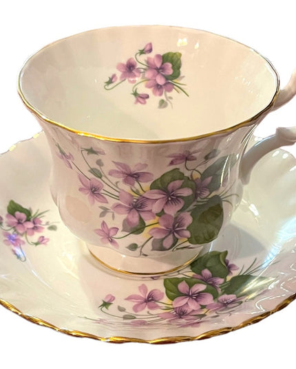 Vintage Royal Albert purple flowers floral bone china tea cup & saucer England