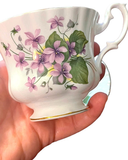 Vintage Royal Albert purple flowers floral bone china tea cup & saucer England