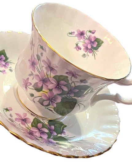 Vintage Royal Albert purple flowers floral bone china tea cup & saucer England