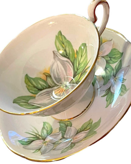 Vintage Royal Stafford White Trillium tea cup & saucer Bone china England